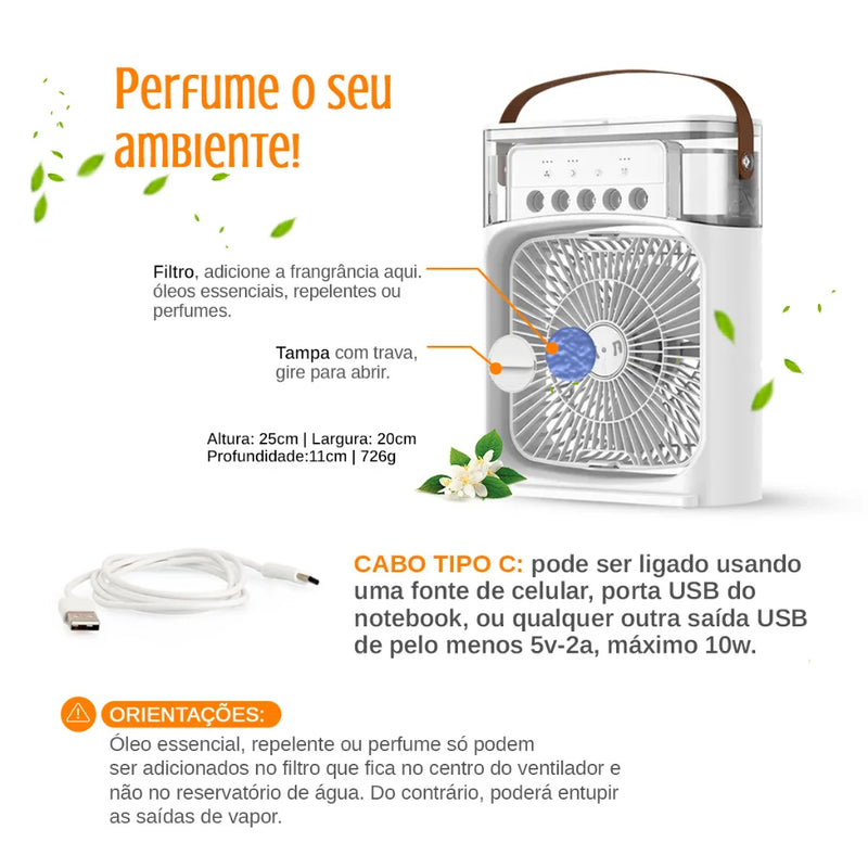 Mini Ar Condicionado Climatizador Umidificador Ventilador Portátil USB 600ml