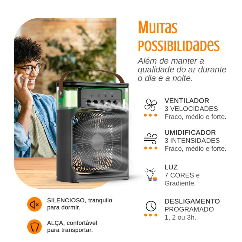 Mini Ar Condicionado Climatizador Umidificador Ventilador Portátil USB 600ml